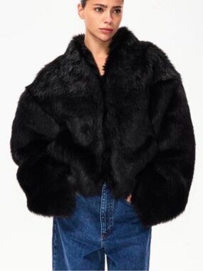 KHY Black Faux Fur Cropped Jacket
